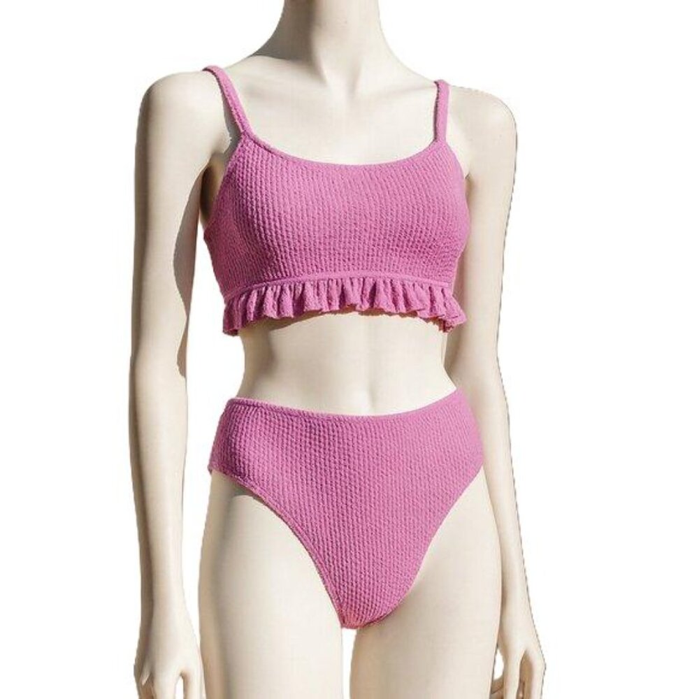 Girls Breaking Waves 2 Piece Swimsuit Bikini Ruffle Trim Top Size 16 Orchid New